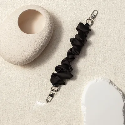 Mobile Phone Lanyard Large Intestine Chain Short Black Silver Buckle - Shop at LoveMi