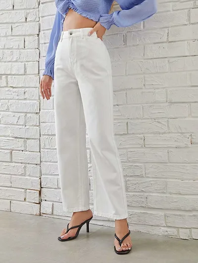 High Waist Wide Leg Jeans Slim Mop Straight Retro Hanging White Straight - Shop at LoveMi