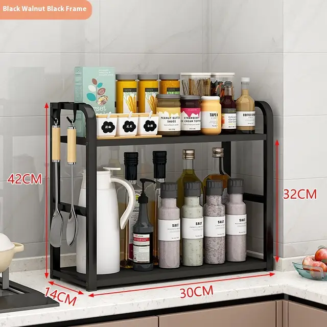 Kitchen Seasoning Shelf Table Top Multi functional 30 Long Black 2 Layers - Shop at LoveMi