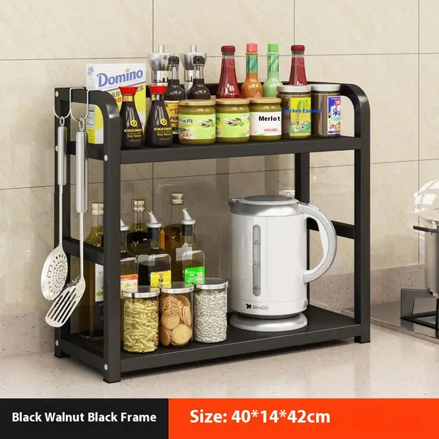 Kitchen Seasoning Shelf Table Top Multi functional 40 Long Black 2 Layers - Shop at LoveMi