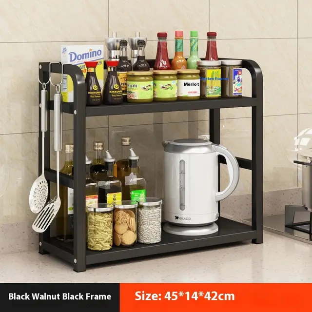 Kitchen Seasoning Shelf Table Top Multi functional 45 Long Black 2 Layers - Shop at LoveMi