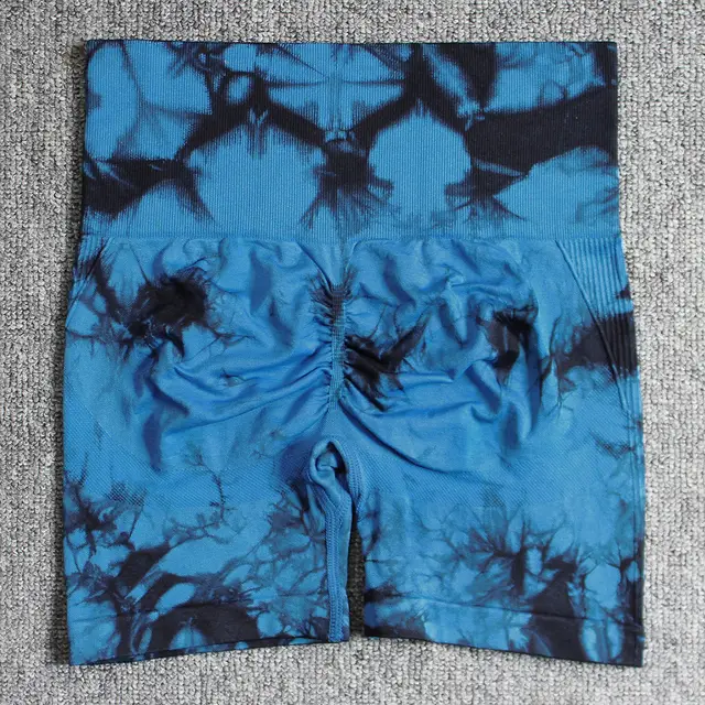 Seamless Tie dye Yoga High Waist Tight High Elastic Shorts Black And Blue - Shop at LoveMi