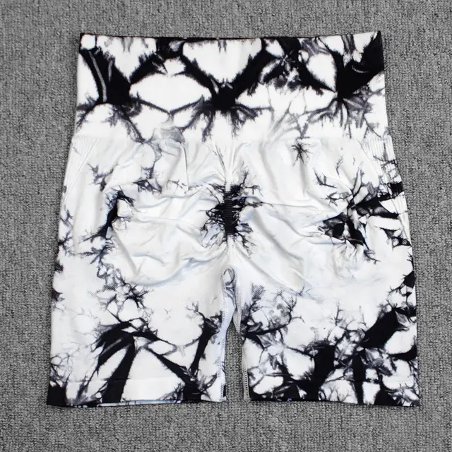 Seamless Tie dye Yoga High Waist Tight High Elastic Shorts Black And White - Shop at LoveMi