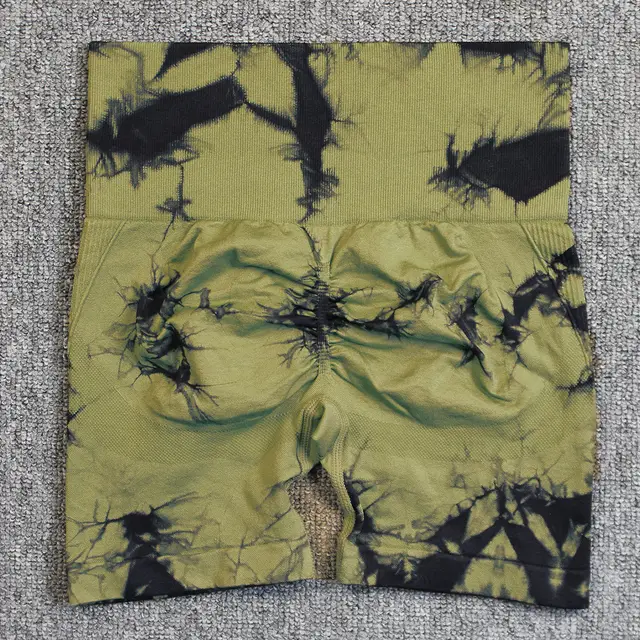 Seamless Tie dye Yoga High Waist Tight High Elastic Shorts Black Army Green - Shop at LoveMi