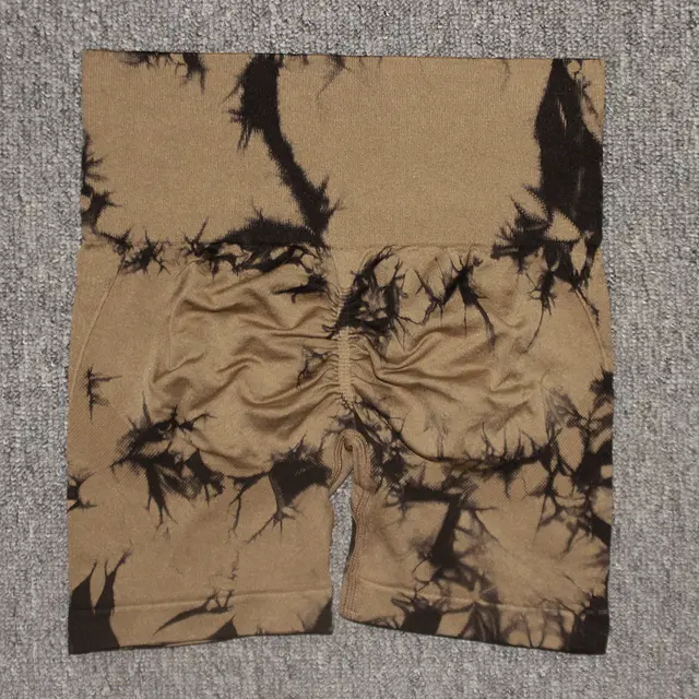 Seamless Tie dye Yoga High Waist Tight High Elastic Shorts Black Champagne - Shop at LoveMi