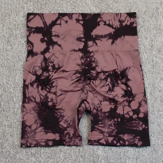 Seamless Tie dye Yoga High Waist Tight High Elastic Shorts Black Coffee - Shop at LoveMi