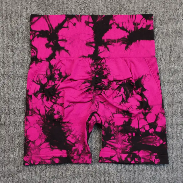 Seamless Tie dye Yoga High Waist Tight High Elastic Shorts Black Rose Red - Shop at LoveMi