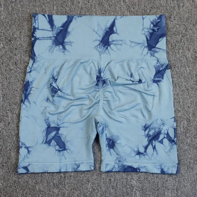 Seamless Tie dye Yoga High Waist Tight High Elastic Shorts Light Blue - Shop at LoveMi