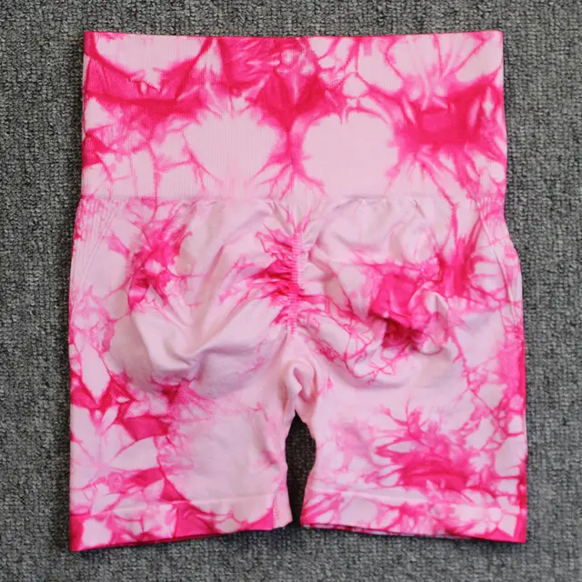 Seamless Tie dye Yoga High Waist Tight High Elastic Shorts Rose Pink - Shop at LoveMi