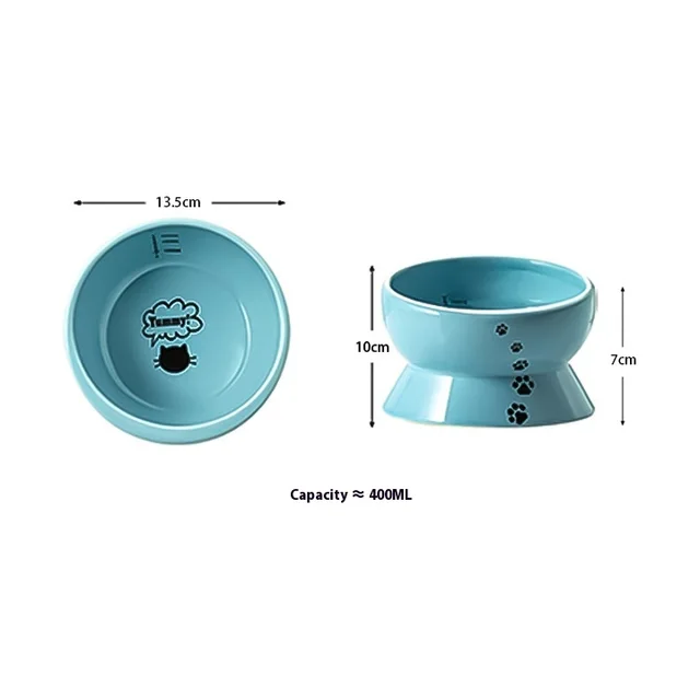 High Foot Protection Spine Oblique Mouth Cat Food Bowl Water Grain Bowl Lake Blue - Shop at LoveMi