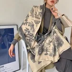 Versatile Cashmere-like Double-sided Tropical Rainforest Pattern Thickened Warm New Scarf For Women - Tropical Rainforest Gray