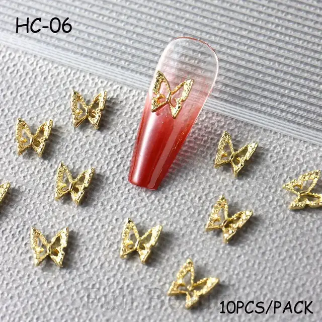 New 10 Gold Alloy Ornament Three dimensional Metal Butterfly Nail Crystal Accessories Hc06 10 Pack - Shop at LoveMi