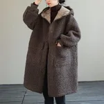 European And American Plus Size Loose Lamb Wool Younger Hoodie Padded Coat Women - Coffee