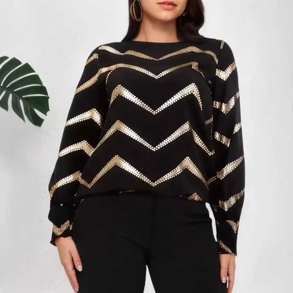 Crew Neck Casual Pleating Long Sleeve Shirt Black - Shop at LoveMi