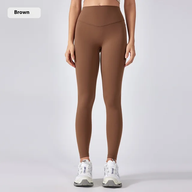 Elastic High waisted Trousers Yoga Pants Belly Contracting Peach Hip Training Baked Brown - Shop at LoveMi