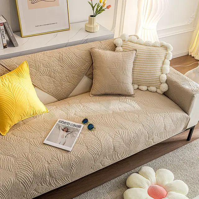 Nordic Simple Sofa Cushion Four Seasons Pure Cotton Fabric Non slip Japanese Banana Leaf Khaki - Shop at LoveMi