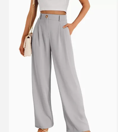 Casual Wide Leg Business Pants Women's High Waist Formal Trousers Grey - Shop at LoveMi
