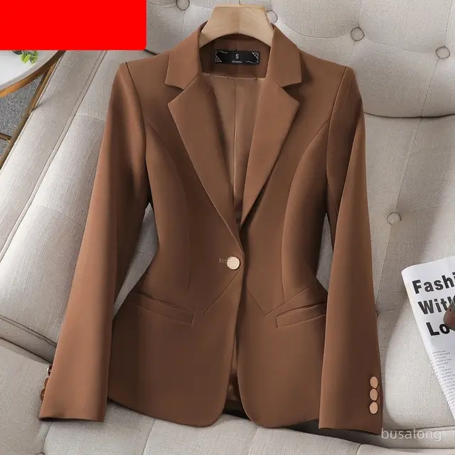 Women's Long Sleeve Professional Suit Formal Work Clothes Brown Coat - Shop at LoveMi