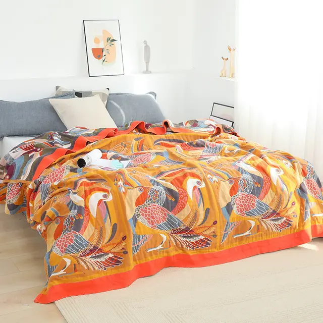Pure Cotton Gauze Summer Quilt Thin Sofa Blanket Sheets Square Bird Towel Blanket - Shop at LoveMi