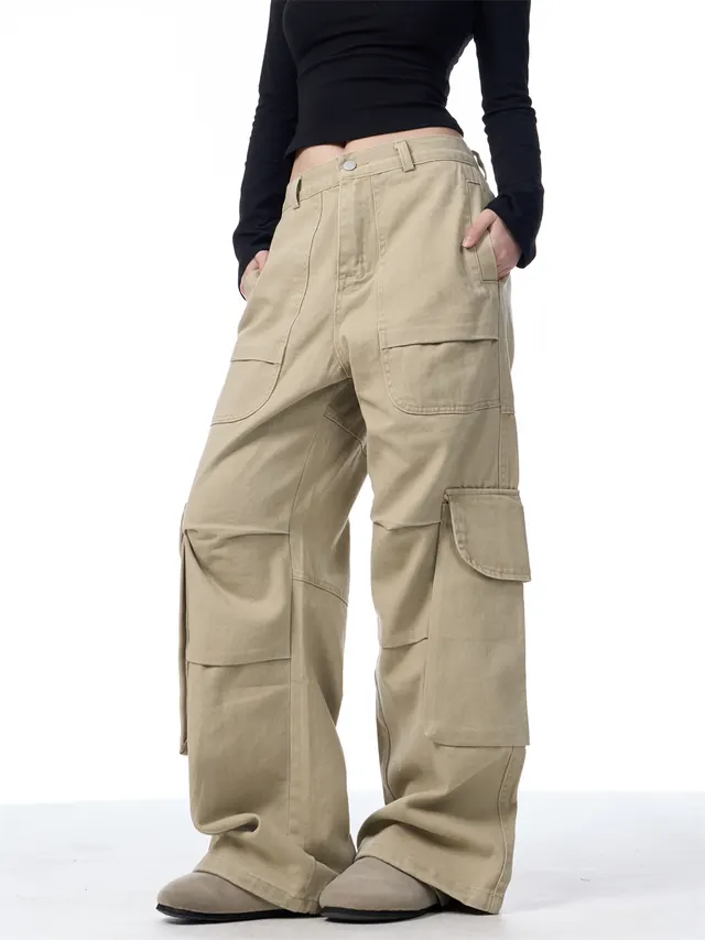 American Vintage Crumpled Cargo Jeans Apricot - Shop at LoveMi