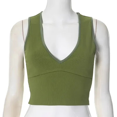 Women's Sports Deep V neck Sleeveless Slim Top Green Q24Tp683 - Shop at LoveMi