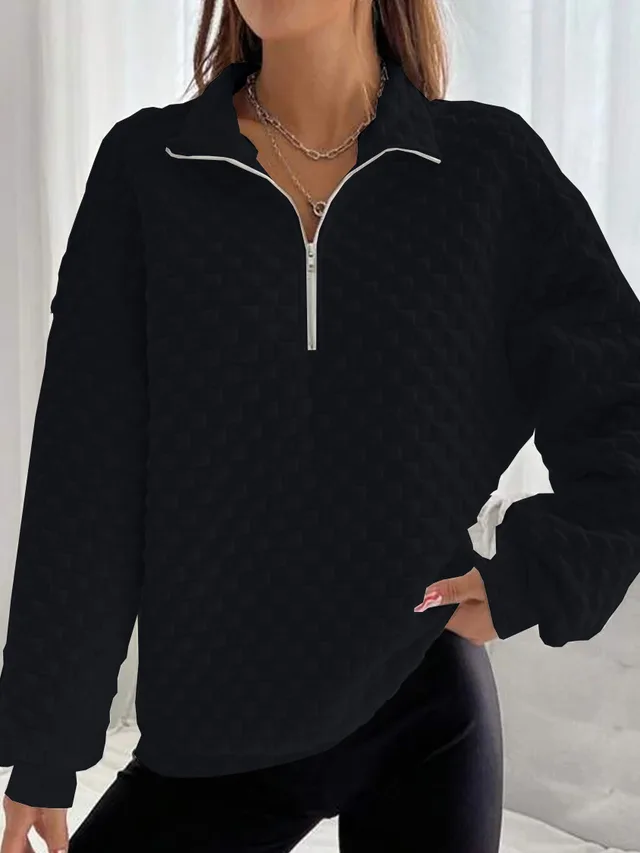 Autumn And Winter Knitting Texture Fabric Sweater Long sleeve Zipper Women Black - Shop at LoveMi