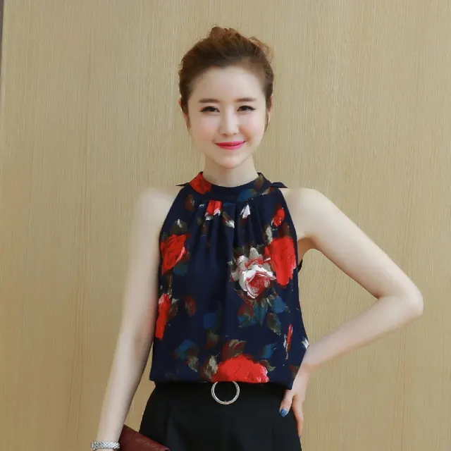 Korean Version Plus Size All matching Sleeveless Halter Top Navy Blue - Shop at LoveMi