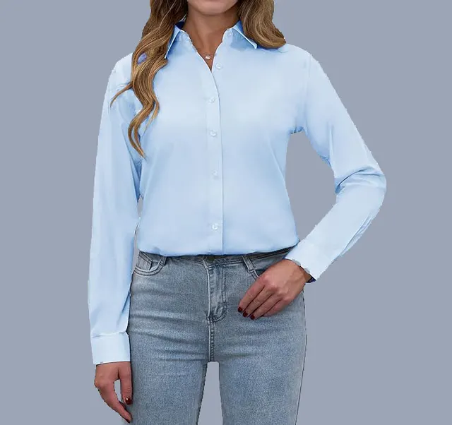 European And American Loose Fashion Temperament Pure Color Shirt Blue - Shop at LoveMi