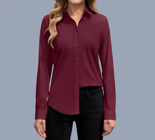 European And American Loose Fashion Temperament Pure Color Shirt Red - Shop at LoveMi