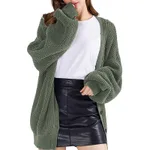 Women's Mid-length V-neck Knitted Cardigan Sweater - Green