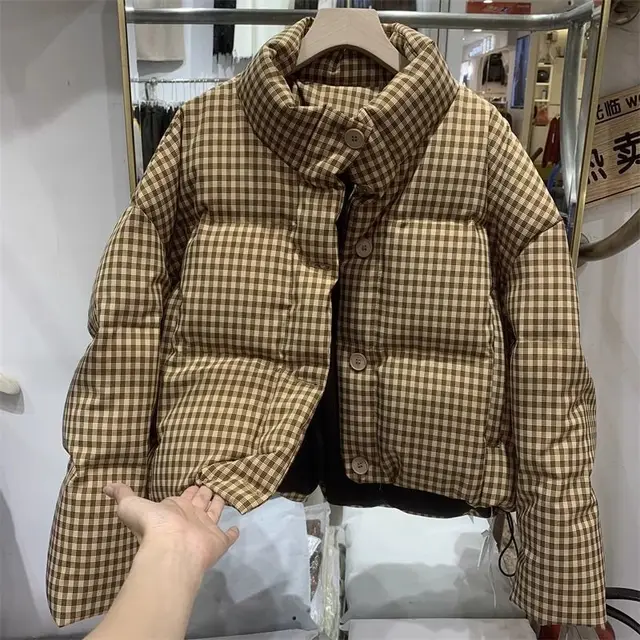 Thickened Puffer Jacket High Waist Cropped Cotton Jacket - Coffee Color - View 1