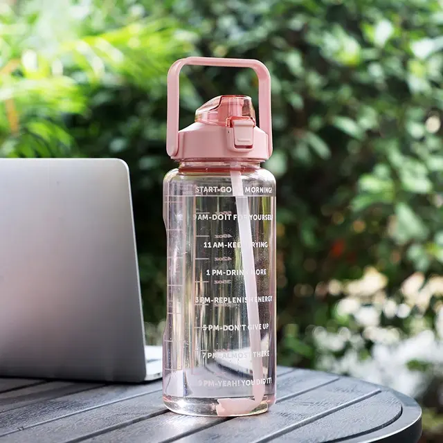 Large Capacity 2L Straw Cup Portable Anti fall Sports Bottle Pink - Shop at LoveMi