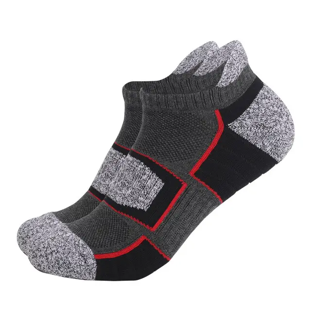 Two Wolves Thickening Towel Elastic Low cut Socks Non slip Combed Cotton Boat Socks 1 Double Dark Gray Red Line - Shop at LoveMi