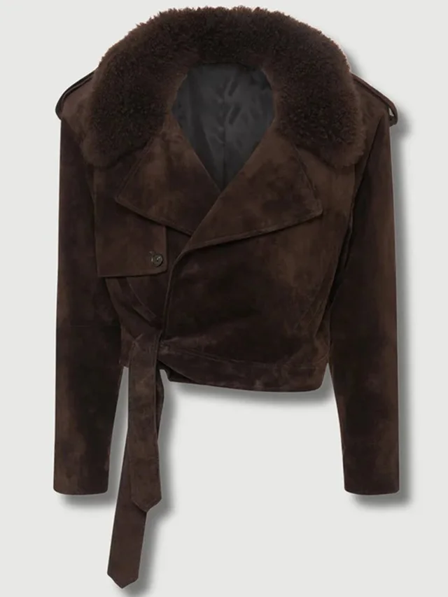 Lapel Suede Long Sleeve Loose And Warm Comfortable Motorcycle Jacket Picture Color - Shop at LoveMi