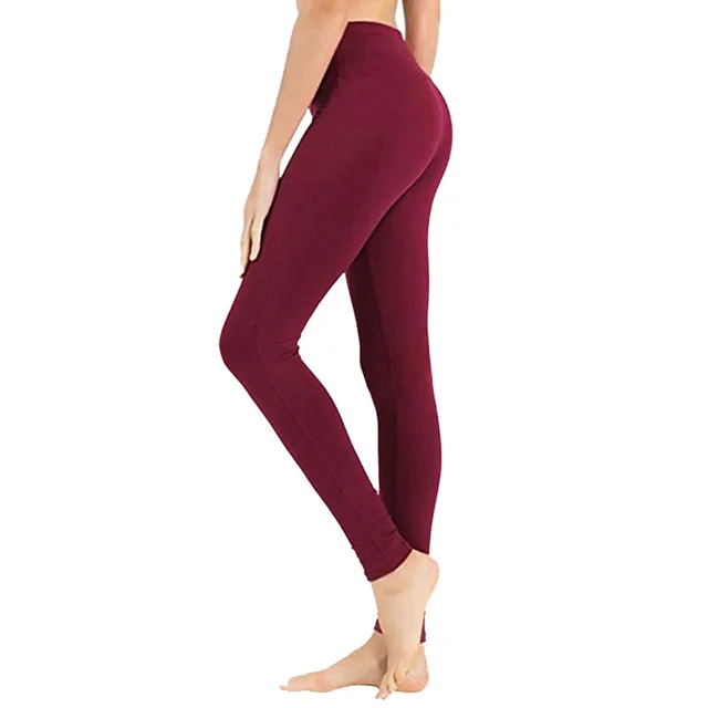 Solid Color High Waist Cropped Leggings Pure Wine Red - Shop at LoveMi