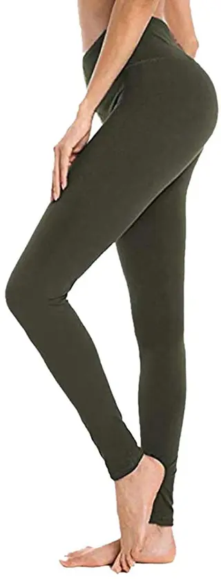 Solid Color High Waist Cropped Leggings - Solid Olive