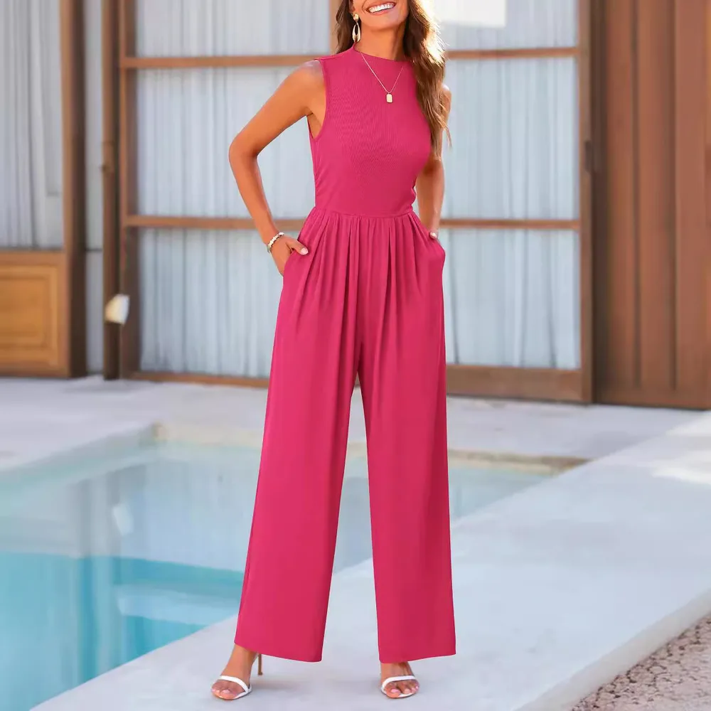 Summer Casual Jumpsuit Sleeveless Wide Leg Women Red - Shop at LoveMi