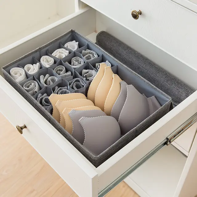 Foldable Washable Cotton Linen Underwear Storage Box 15 Grid Gray - Shop at LoveMi