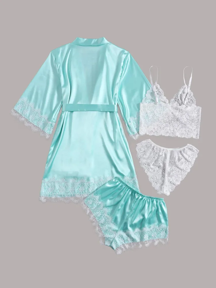 Artificial Silk Plus Size European And American Nightgown - Blue - View 1