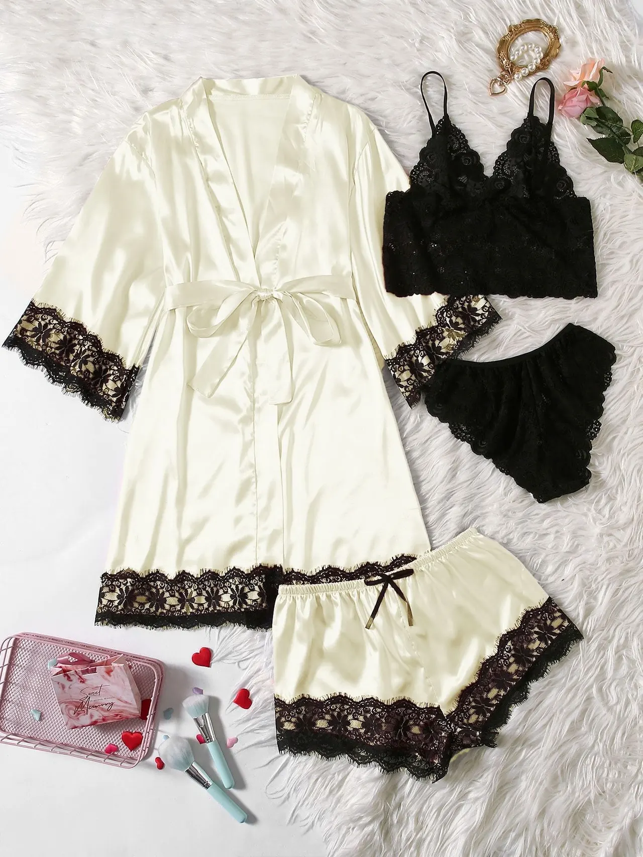 Artificial Silk Plus Size European And American Nightgown - Champagne