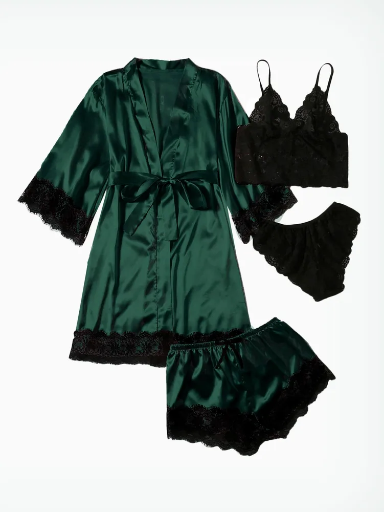 Artificial Silk Plus Size European And American Nightgown - Green - View 1