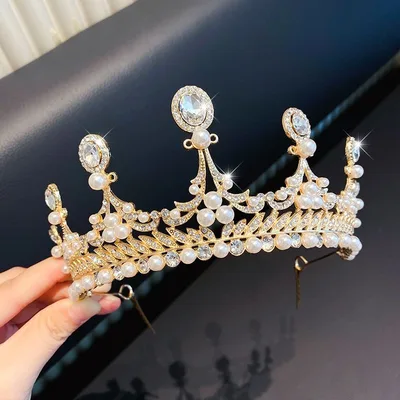 Children's Children's Crown Headdress Girls Princess Crown Hair Clip 9Gold Diamond Pearl Crown - Shop at LoveMi