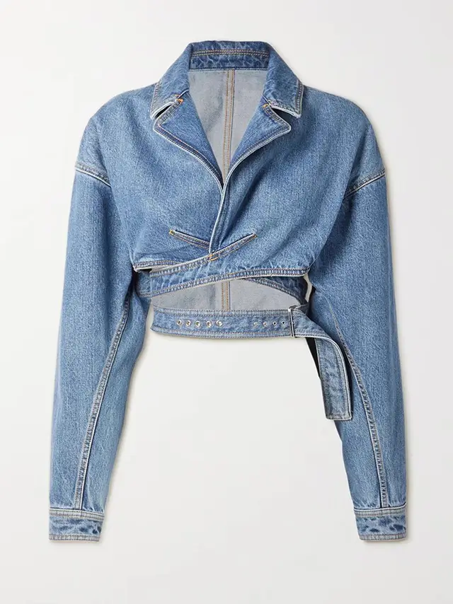 Cross Cardigan Midriff Outfit Knotted Short Denim Jacket Blue - Shop at LoveMi