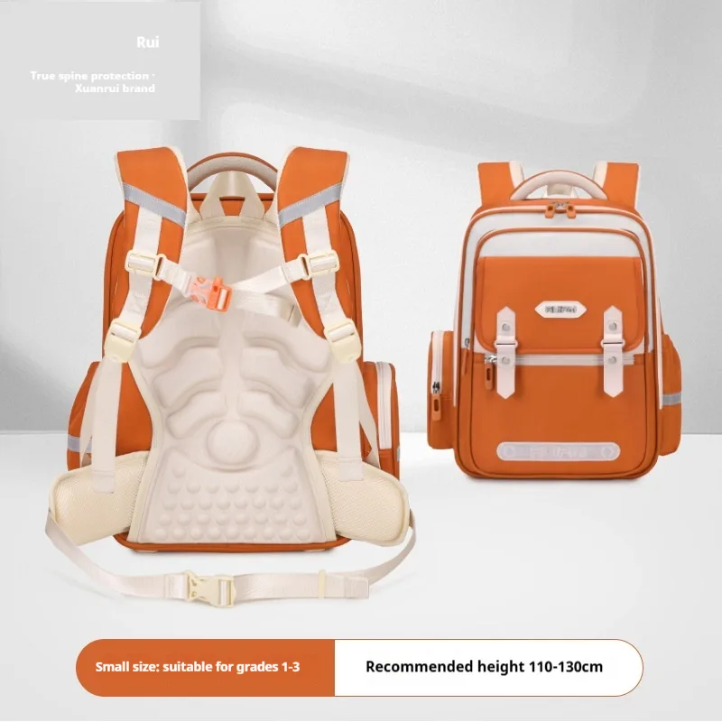 Large Capacity Burden reducing Waterproof Children's Spine Protection Schoolbag Orange - Shop at LoveMi