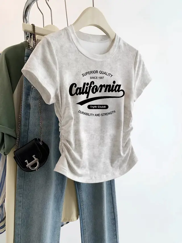 European Cargo Shoulder Tie dyed Short sleeved T shirt For Women White 1987 - Shop at LoveMi