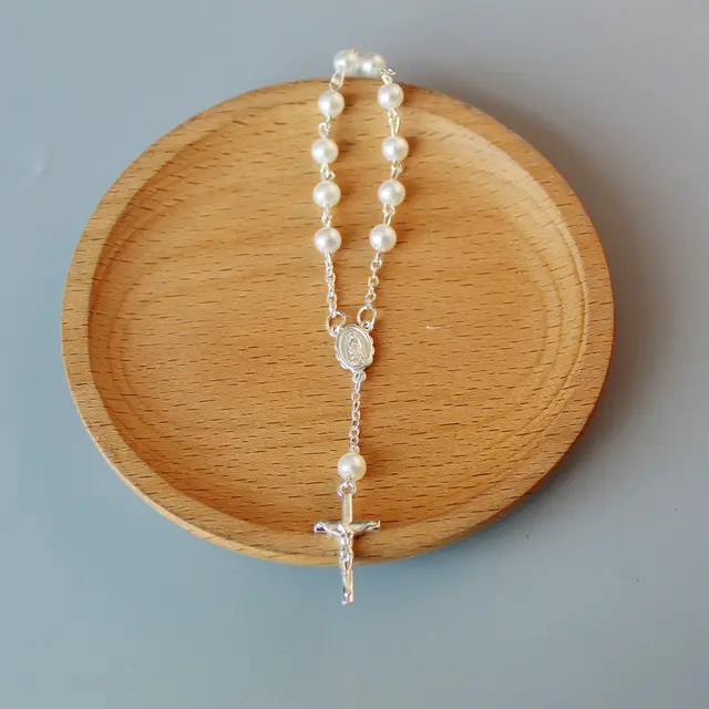 Beads Pearl Cross Full Moon Blessing Bracelet Fashion Jewelry Silver - Shop at LoveMi