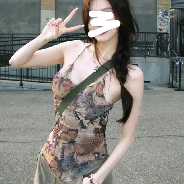 Vintage Butterfly Print I shaped Camisole Women Picture Color - Shop at LoveMi