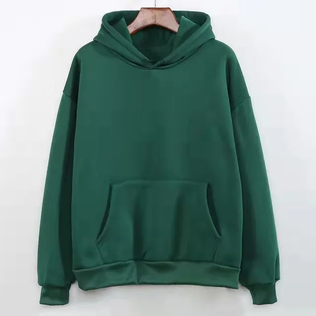 Women's Fall Winter Hooded Loose Solid Color Hoodie Dark Green - Shop at LoveMi