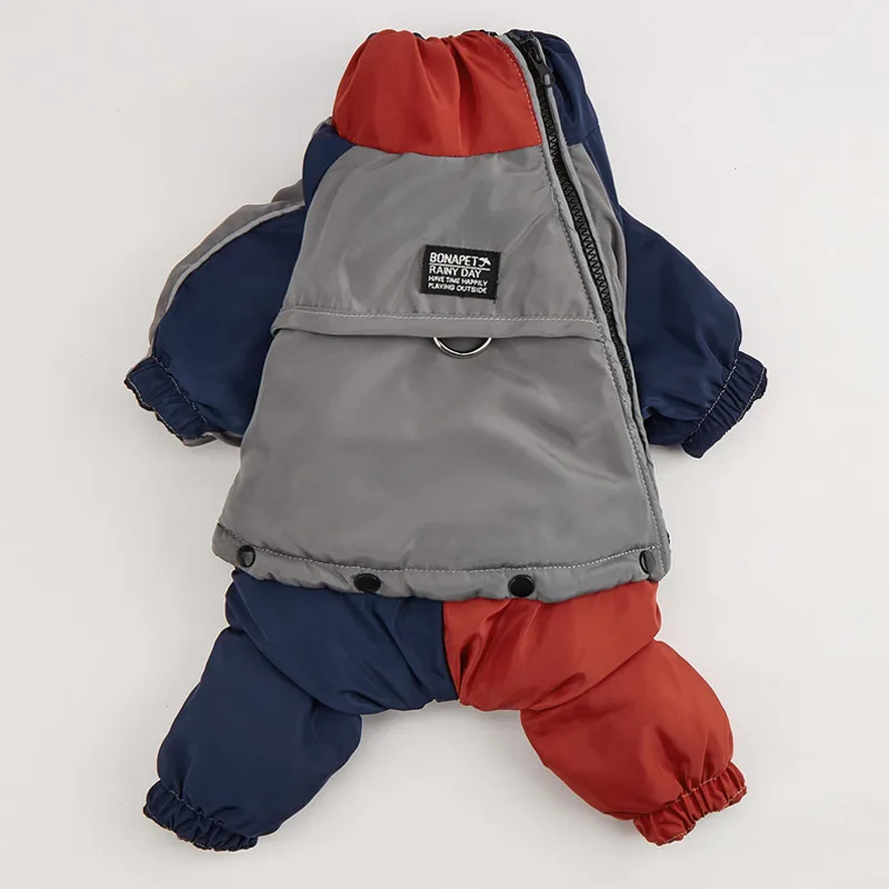 Pet Winter Color Matching Cotton-padded Clothes Dog Medium Large Dog Warm And Comfortable - Red And Blue - View 1