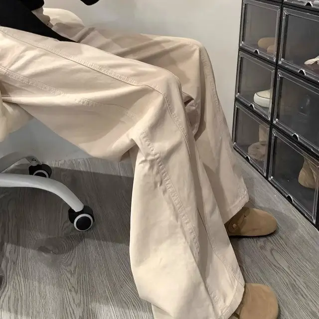 Beige Apricot Splicing Profile Straight Cargo Pants C1125 Apricot - Shop at LoveMi